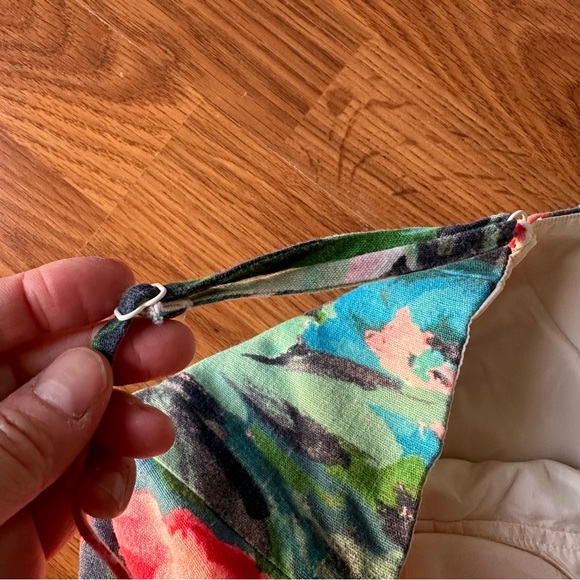 Women’s Size 10 Oleg Cassini Watercolor Floral Linen Spaghetti Strap MIDI Dress - Picture 4 of 11